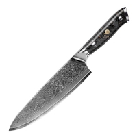 Couteau de chef en acier Damas, manche incrusté de feuille d'or, lame tranchante et durable, couteau de cuisine ergonomique antidérapant