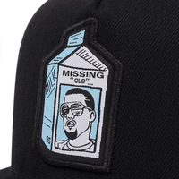 Casquette de baseball à visière plate avec patch en forme de carton de lait de dessin animé, lettrage de bande dessinée, snapback unisexe, streetwear, réglable pour hommes et femmes