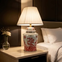 Lampe de table en céramique Chinoiserie, décoration artistique, phénix rouge, pot à gingembre, lampe en porcelaine pour chambre à coucher, décoration intérieure