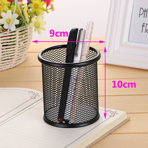 Portalápices de malla metálica, 9cm de diámetro, 10cm de altura, almacenamiento redondo para escritorio, papelería para estudiantes y oficina - Product Image 1