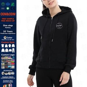 Logo personalizzato stampato Plain 3D ricamo in bianco Full Face Zip felpe nere <span class=keywords><strong>con</strong></span> cappuccio sopra il viso felpe <span class=keywords><strong>con</strong></span> <span class=keywords><strong>cerniera</strong></span> completa per le donne - Product Image 1