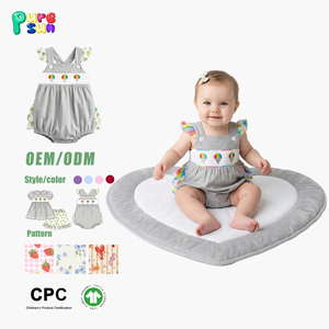 Vêtements pour bébé personnalisés, mignons, à motif <span class=keywords><strong>montgolfière</strong></span>, smockés, 100% coton biologique respirant, printemps-été, manches bouffantes, pour filles - Product Image 1