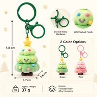 Porte-clés sapin de Noël floqué avec texture en peluche douce, design à double anneau et options de couleurs vert et rose, vente en gros
