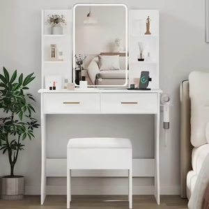 Coiffeuse moderne et simple avec miroir éclairé et structure robuste pour application de maquillage en appartement de petite taille - Product Image 3