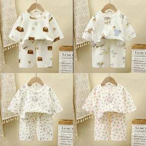 Ensemble <span class=keywords><strong>Pyjama</strong></span> Décontracté à Manches Mi-Longues pour Enfants Vêtements d'Intérieur d'Été Populaires en Coton Nuage Fin pour Pièces Climatisées Garçons Filles Dessin Animé - Product Image 3