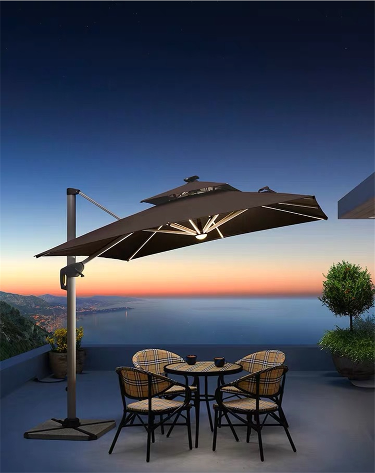 Новейший дизайн, превосходное качество, Садовый Солнечный светодиодный подвесной консольный зонт