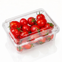 Transparante PET fruit clamshell verpakking met ventilatie, wegwerpbaar, van gerecycled RPET, geschikt voor pruimen, druiven en bessen, voedselveilig, groothandel.