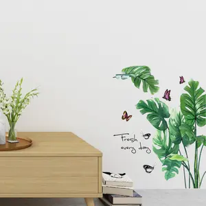 Nordic Green Plant Wall Stickers Home Decor Living Room Tropical Rainforest Palm Leaves Decal Wall Mural Children Room Wallpaper