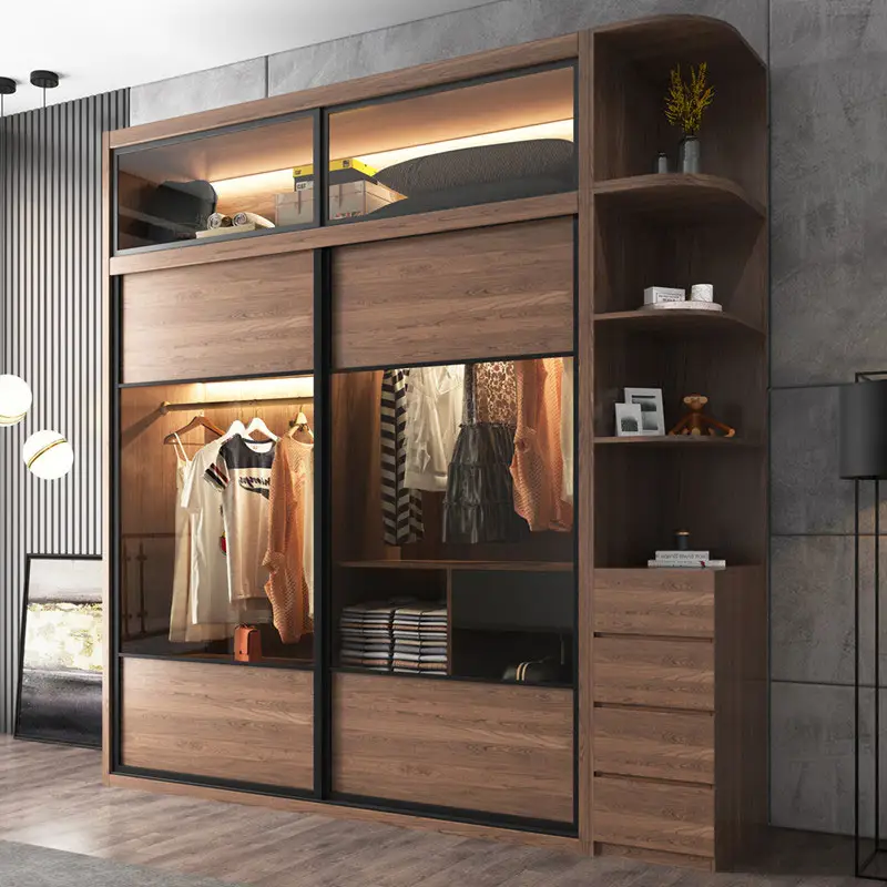 New Arrival Bedroom Wardrobe Luxury Modern Cloth Storage Cabinet Solid Wooden Home Clothes Combination Cupboards