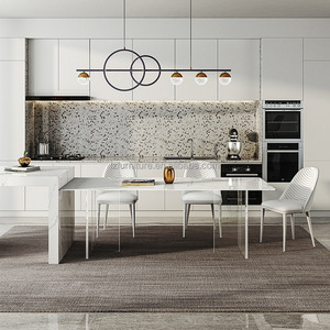 Muebles de Restaurante, Mesa de Comedor Rectangular Moderna de Piedra Sinterizada, Tapa de Losa de Mármol, Patas Acrílicas, Base Transparente, para 6-8 Personas - Product Image 1