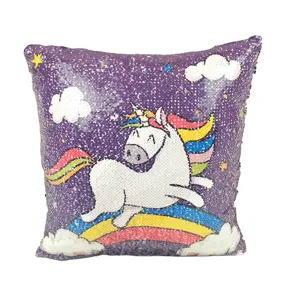 Bantal Unicorn Merah Muda Kustom, Bantal Payet Ajaib Dapat Dibalik, Bantal Berkelip Payet Bisa Diganti