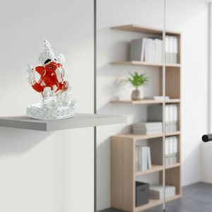 Murti del Dios Ganesh Chapado en Plata de Primera Calidad con Detalles en Naranja |   Ídolo hindú sagrado para el templo del hogar, bodas, regalos corporativos - Product Image 2