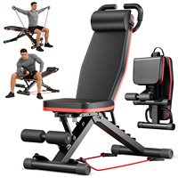 Banc de fitness pliable réglable 14-en-1 avec capacité de 450 kg et coussin épais pour entraînement complet du corps à domicile – Chaise romaine