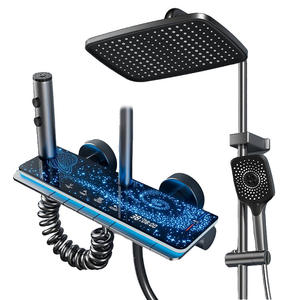 Ensemble de douche rectangulaire à température constante avec affichage numérique LED, design touches de piano, thème ciel étoilé, alimenté par piles - Product Image 4