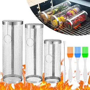 Cestini per grigliate per barbecue con cilindro a tubo tondo in acciaio inossidabile 304 nuovi portatili per grigliate all'aperto