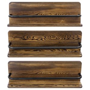 Présentoir <span class=keywords><strong>mural</strong></span> rustique <span class=keywords><strong>porte</strong></span>-assiettes en bois, étagère en bois et cintres décoratifs en métal noir pour la cuisine - Product Image 5
