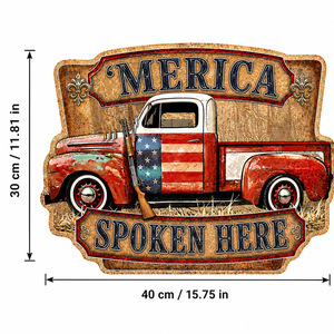 Targa in Latta Vintage con Scritta 'Pickup Truck Spoken Here', Decorazione Rustica Patriottica per Garage e Officina, Insegna in Metallo Personalizzata OEM - Product Image 4
