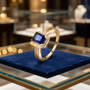 Venta al por Mayor de Anillos de Plata de Ley 925 con Circonita Cúbica, Forma Cuadrada, Chapado en Oro Amarillo de 18K, con Zafiro, para Bodas y Fiestas - Product Image 2