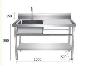 Évier de cuisine en acier inoxydable SS201 à égouttoir unique, épaisseur 1,0 mm, 1200/1500 mm, pour usage commercial - Product Image 4