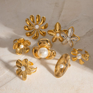 Anillos de Perlas de Moda en Acero Inoxidable 316L con Baño de Oro Fino de 14k y 18k que No se Deslustran para Mujer - Product Image 4