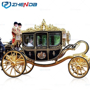 Black Gold Royal Horse Drawn Carriage With Crown Decoration For Wedding Sightseeing - Product Image 4