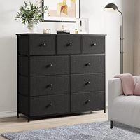 Commode de rangement en tissu style industriel, 5 tiroirs, en panneaux de particules, pour salon, couloir, chambre, ébène