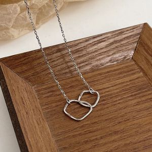 S925 Sterling Silver Double <b>Ring</b> <b>Necklace</b> Geometric Design For Women Everyday Wear Clavicle Chain - Product Image 4