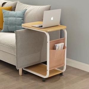 Mesa auxiliar para sofá con estante de almacenamiento y ruedas para sala de estar y dormitorio, color nogal - Product Image 2