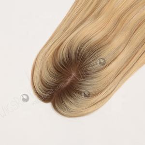 Toppers de cheveux humains à base de soie avec clip, aspect naturel, blond avec reflets bruns, petite taille <span class=keywords><strong>3</strong></span> x 6,25 pouces - Product Image 3