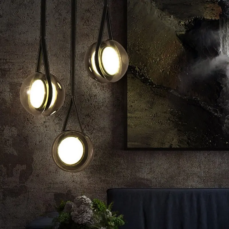 Lampadario di lusso leggero minimalista da bar in pelle di vetro di design danese