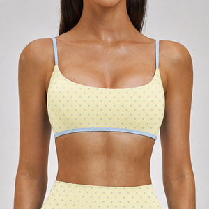 Completo <span class=keywords><strong>Sportivo</strong></span> da Donna Personalizzato con Logo, <span class=keywords><strong>Blu</strong></span> a Pois con Colori Contrastanti, Abbigliamento Traspirante per Palestra, Fitness e Yoga - Product Image 1