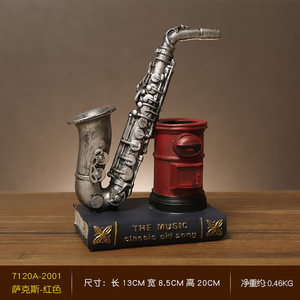 Vente en gros de stylo conteneur en résine vintage personnalisé porte-crayon de bureau au design unique Statuette modèle de saxophone <span class=keywords><strong>violon</strong></span> Style mignon - Product Image 3