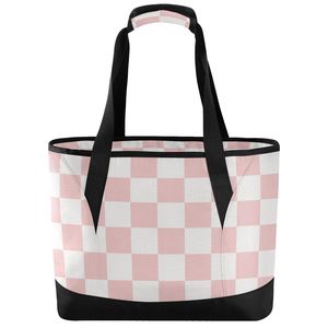 Sac isotherme de gros format à carreaux roses grande capacité pour femmes, idéal pour le déjeuner, les courses et les activités de plein air - Product Image 1