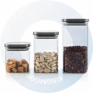 方形罐子-带密闭盖子的玻璃容器，用于食品储存玻璃罐方形不锈钢盖玻璃罐套装