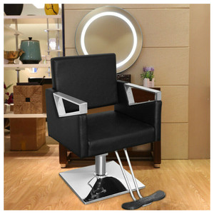 Chaise de coiffure noire HZ8848B réglable en hauteur avec accoudoirs en acier inoxydable pour usage en salon de coiffure - Product Image 1