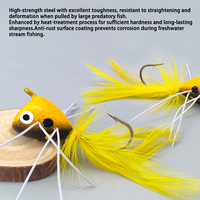 Señuelo artificial Popper Fly de 1.4g con anzuelo, tipo Popping Bug, con ojos 3D y plumas, para pesca de lucio, lubina, trucha, cabeza de serpiente en agua dulce.