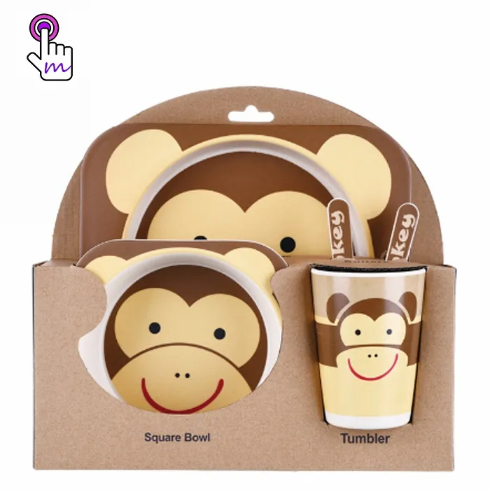 Set Bamboo Fiber 5Pcs / Set Children Food Cup Bamboo Fiber Kids Non Toxic Cartoon Tableware Dinnerware For Toddler