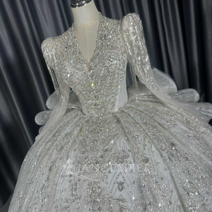 Lscm81 Princess Ball Gown <b>Wedding</b> Dress Beaded Lace With Crystal Luxury Bridal Gown Sweep Train Jancember - Product Image 2