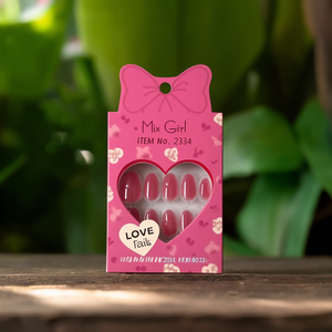 Mix Girl – faux ongles à presser, forme amande, longueur moyenne, 24 pièces, avec colle et languettes adhésives, motif cœur mignon, ongles artificiels - Product Image 2