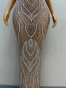 Damen Sexy Bodenlange Schleife Silber Strass Transparente Ärmellose Geburtstags-Bühnenkleidung Tanz-Outfit Abschlussball-Party Fotoshooting - Product Image 5