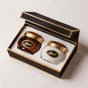 Ensemble de pots à oud en verre de style arabe de qualité supérieure avec couvercle doré, logo personnalisé pour cadeau et décoration intérieure - Product Image 1