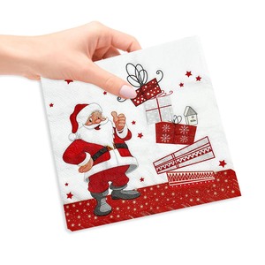 Serviettes en papier de Noël avec motif étoile du Père Noël, carrées, 1 à 20 pièces, pour décorations de table de fêtes - Product Image 3