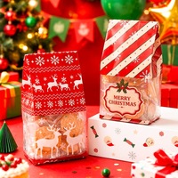 Pochette plate transparente rouge à thème de Noël élégante, sans poignée, emballage cadeau jetable pour bonbons et biscuits, sac en plastique en gros