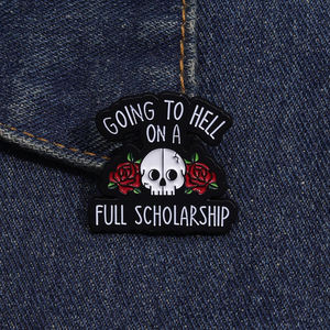 الذهاب إلى الجحيم على منحة دراسية كاملة دبوس مطلي بالمينا وردة الورد هيكل عظمي شارة طية الصدر رسومات كرتونية بروش هالوين بانك قوطي مجوهرات - Product Image 4