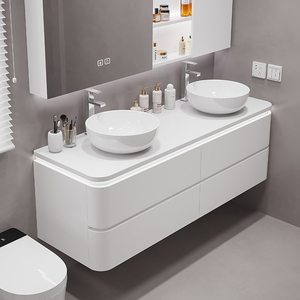 <span class=keywords><strong>Meuble</strong></span>-lavabo mural flottant moderne avec double vasque pour appartement, hôtel, construction <span class=keywords><strong>en</strong></span> contreplaqué, facile à nettoyer - Product Image 1