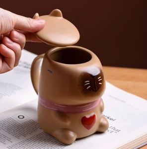 Mug Keramik Porselen Capybara Kartun Nordik Kreatif dengan Tutup, Dapat Digunakan Kembali, Portabel, Aman untuk Mesin Cuci Piring dan Microwave, Cangkir Kopi untuk Kantor dan Rumah - Product Image 2