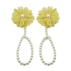 E1236 Gioielli alla Moda con Fiori, <span class=keywords><strong>Cavigliera</strong></span> Colorata per Neonati, Accessori per Piedi in Chiffon, Braccialetto a Piedi Nudi, Cavigliere con Perle per Bambini - Product Image 3