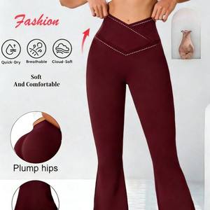 Leggings Sportivi a Vita Alta Effetto Nuvola, Comodi Pantaloni da Palestra ad Asciugatura Rapida con Orlo Arrotolato - Product Image 2