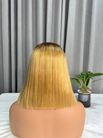 Peluca BOB de Cabello Humano Virgen Vietnamita Liso Natural con Cierre Frontal de Encaje 5*5 2*6, Color T4/27 Amarillo Dorado, Sin Pegamento, Densidad 250%