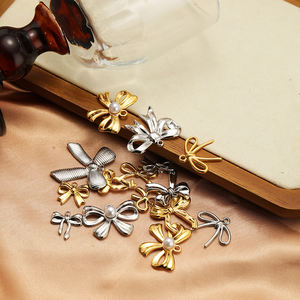 Liontin Baja Anti Karat Berlapis Emas Bentuk Pita, Bebas Karat, untuk Pembuatan Perhiasan, Gelang, Kalung, Liontin DIY - Product Image 4